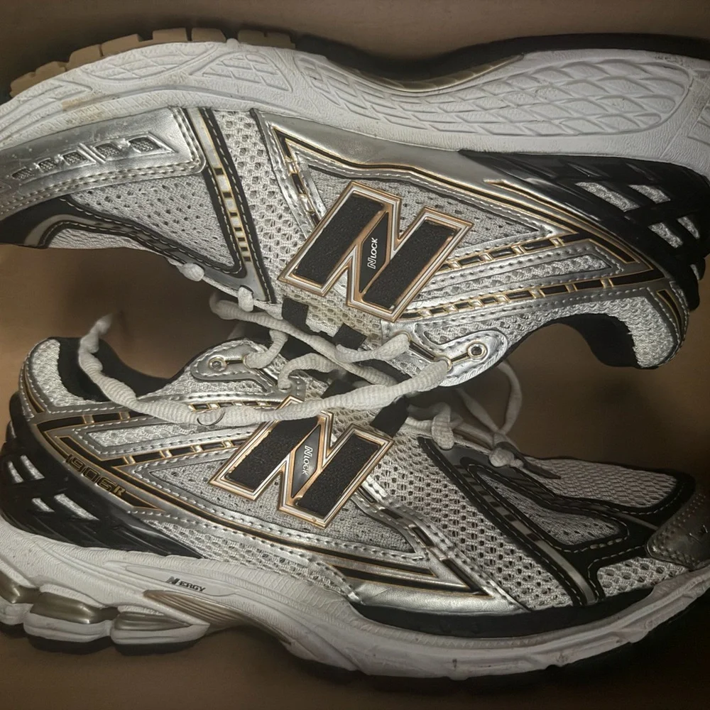 New Balance White Black Gold Running Sneakers